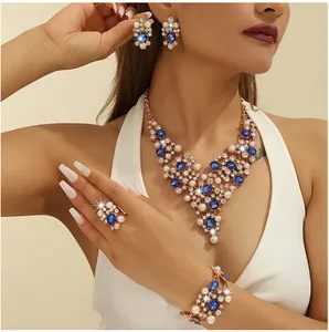 Authentic JEWELRY SET-5Pcs Luxurious Wedding Jewelry Set, Made of 14K Gold-Plated