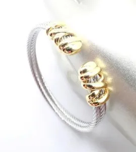 Authentic LUXURIOUS 18kt Gold Plated Crisscross X End Tips Double Cable Cuff Bracelet