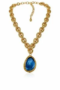 Authentic Karine Sultan 24k Gold-Plated Vivid Blue Gem Luxurious Link Necklace