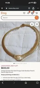 Authentic 1960s Luxurious gold Plated Christian Dior Omega collar necklace With Pearl