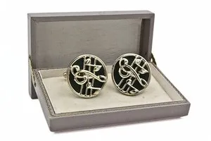 Authentic Luxurious Music Notes Green Enamel Gold Plated Formal Cufflinks