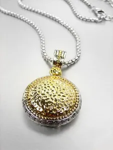 Authentic LUXURIOUS 18kt Gold Plated Hammered Pendant 18kt White Gold Box Chain Necklace