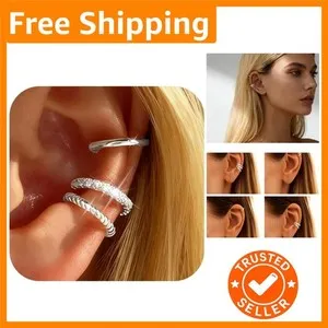 Authentic Luxurious 14K Gold Plated Ear Cuffs - Comfortable Clip-On for Everyday Wear