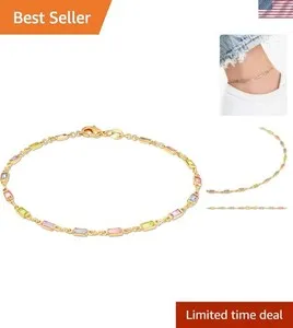 Authentic Luxurious 18K Gold Plated Crystal Baguette Anklet - Waterproof & Tarnish-Free