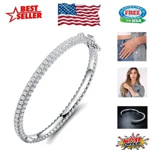 Authentic Luxurious Gold Plated Crystal Bangle Bracelet - Perfect 7.5 Inch Accessory