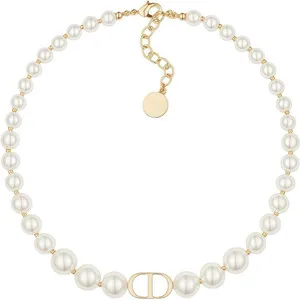 Authentic 18K Gold Plated Pearl Necklace, with Luxurious Letter Design and Rectangu