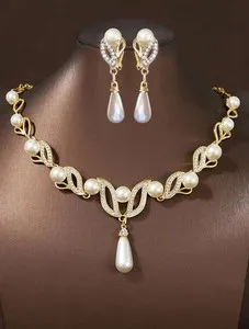 Authentic European & American Luxurious Gold-Plated Necklace &Clip-On Earrings Set