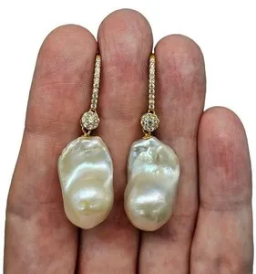 Authentic Luxurious Flameball Baroque Pearl Earrings, Gold Plated Sterling Silver