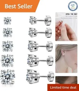 Authentic Luxurious 14K Gold Plated Stud Earrings - Zirconia Set for -Forward Women