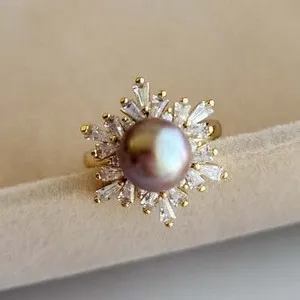 Authentic 14K Gold Plated freshwater Luxurious Snowflake Pearl Ring