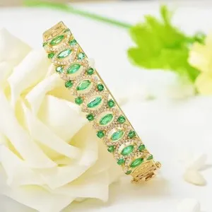 Authentic Newest Women Luxurious Jewelry Citrine Gems Yellow Gold Plated Bangle Bracelets