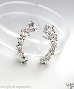Authentic LUXURIOUS 18kt White Gold Plated .25ct CZ Crystals Crescent Earrings
