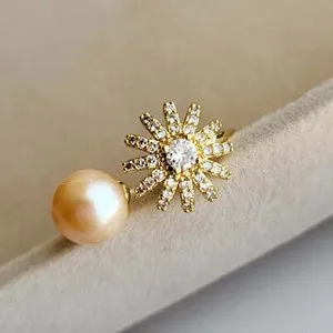 Authentic 14K Gold Plated freshwater Luxurious Sunflower Pearl Ring