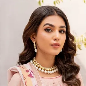 Authentic Luxurious Gold Plated Polki Kundan Pearl Royal Necklace Indian Jewelry Sets