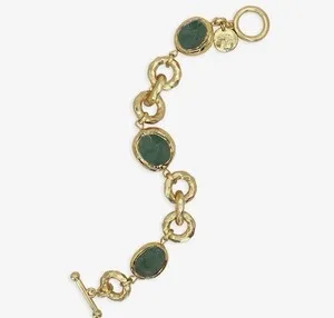 Authentic Karine Sultan Luxurious Link & Olive Stone Bracelet 24k Gold Plated NWT