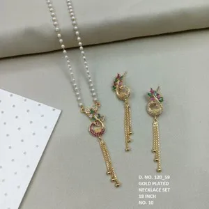 Authentic Luxurious Gold-Plated American Diamond Peacock Necklace & Earing Set – 18 Inch