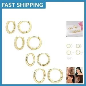 Authentic Luxurious Small Gold Hoop Earrings Set: Hypoallergenic 14k Gold Plated Huggies