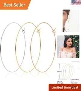 Authentic Luxurious Thin Hoop Earrings Set - 18k Gold Plated and Lightweight Design