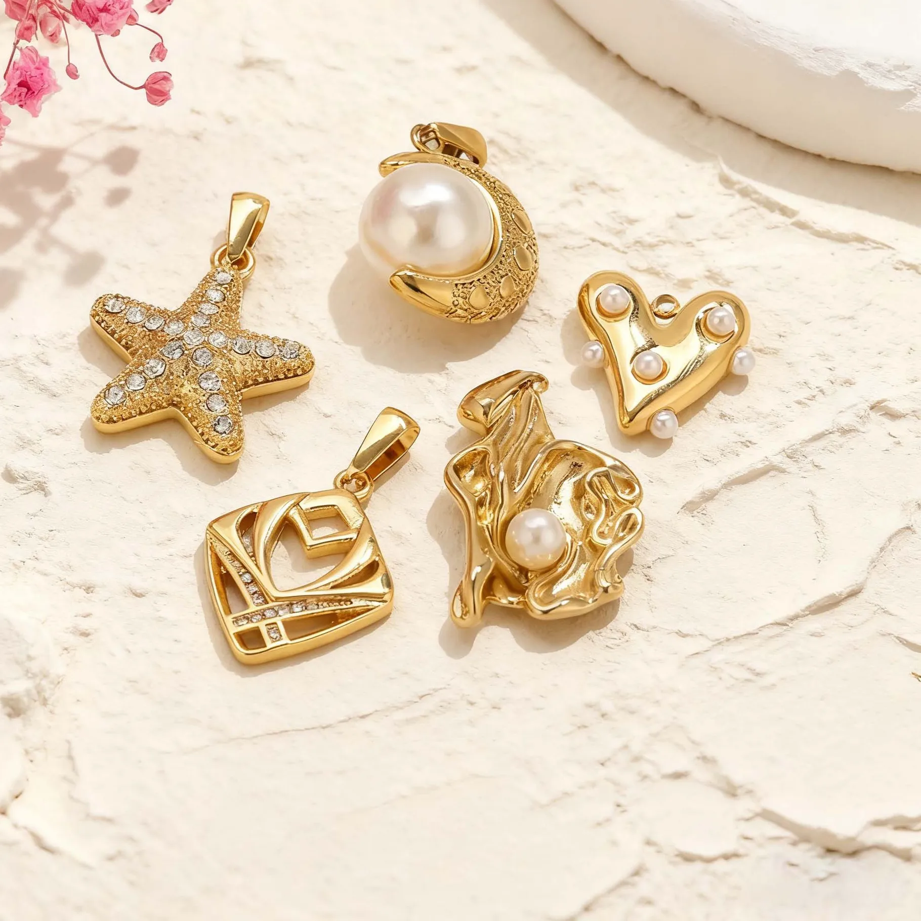 Authentic 2PCS Jewelry Pendant Necklace Love Pendant Light Luxury Handmade DIY Pearl Pendant Accessories Jewelry