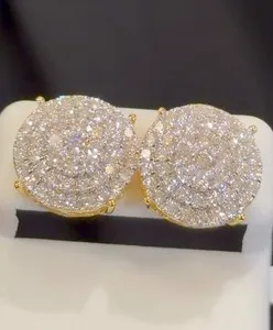 Authentic 2.30 CARAT CERTIFIED LAB GROWN DIAMONDS 15 MM STERLING SILVER GOLD PLATED STUDS