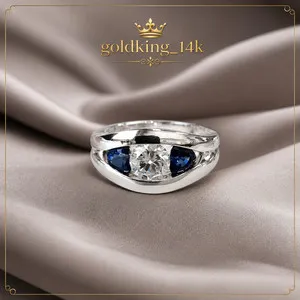 Authentic Men 1.60Carat Round Moissanite Sapphire & Ring 14K White Gold Plated 925 Silver