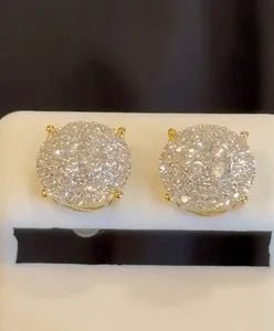 Authentic .81 CARAT CERTIFED LAB GROWN DIAMONDS STERLING SILVER GOLD PLATED 10 MM STUDS EA