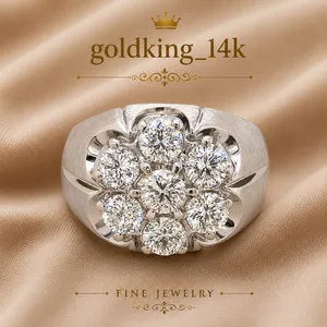 Authentic Men's 2.10 Carat Round Moissanite Flower Design Ring 14K White Gold Plated 925