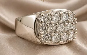 Authentic Men's 1.95 Carat Round Moissanite Design Ring 14K White Gold Plated 925 silver