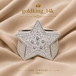 Authentic Men's 3.50 Carat Round Moissanite Five-Star Design Ring 14K White Gold Plated