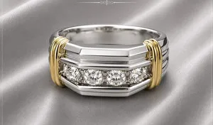 Authentic Men's 1.05Carat Real Round Moissanite Band Ring 14K White Gold Plated 925 silver