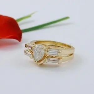 Authentic Pear-Shaped Celestial Guardian: 1 Carat Cubic Zirconia Gold Plated Ring