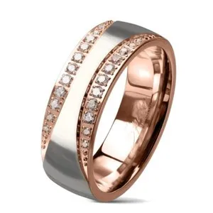 Authentic Rose Gold Plated 0.18 Carat CZ Pinched Center Stripe Ring