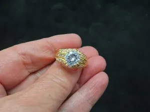 Authentic Vintage Gold Plated 2 CARAT CZ Ring w/Channel Setting SZ 7.25