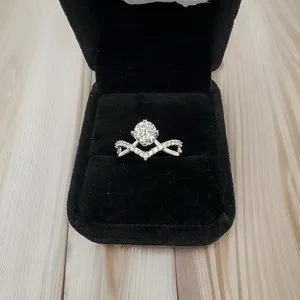 Authentic White Gold Plated 1 Carat Moissanite Ring With Accent Stones, Adjustable
