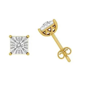 Authentic Heavenly Radiance - Natural Diamond Heart Chakra Earrings - 1/10 Carat Round Cut in Golden Aura