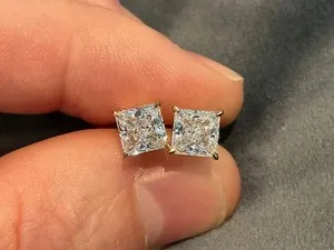 Authentic 14k Yellow Gold Plated 2.50Carat Simulated Diamond Princess Solitaire Earrings