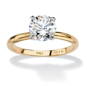 Authentic 2.00 Carat Round Cubic Zirconia Solitaire Ring 18k Gold-Plated