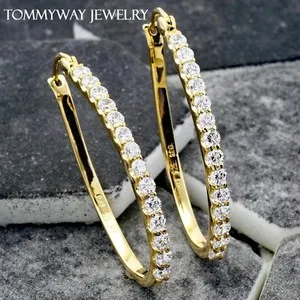 Authentic 925 Sterling Silver Gold Plated Gorgeous 1.68 Carat CZ Oval Hoop Earrings