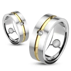 Authentic Gold Plated Striped Brushed 0.05 Carat CZ Band Ring