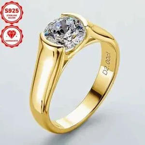 Authentic Moissanite 2 carat 925--18 kt Gold Plated Ring Size 6.5 Semi Bezel