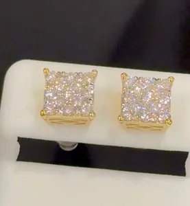 Authentic 1.03 CARAT STERLING SILVER GOLD PLATED 8 MM CERTIFIED LAB GROWN DIAMONDS STUDS E