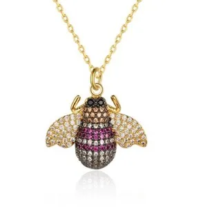 Authentic Gold Plated 1.44 Carat CZ Bee Pendant & Necklace Gold or Rose Gold