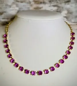 Authentic 21 Carat Simulated Pink Sapphire In 18k Gold Plated Necklace