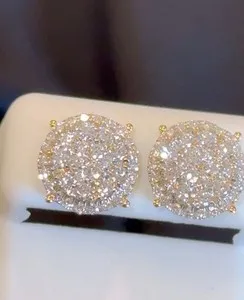 Authentic 1.45 CARAT STERLING SILVER GOLD PLATED 12 MM CERTIFIED LAB GROWN DIAMONDS STUDS