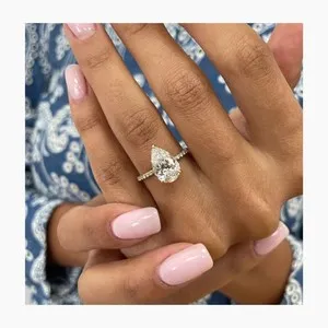 Authentic Moissanite Pear Women's Ring 2.8 Carat 14K Yellow Gold Plated