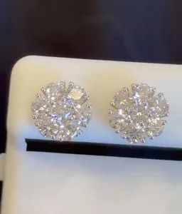 Authentic 2.21 CARAT CERTIFIED LAB GROWN DIAMONDS 10 MM STERLING SILVER GOLD PLATED STUDS