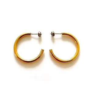 Authentic 18ct Gold Plated 3mm Supreme Saga 30mm Hoops | Roberts & Co
