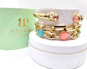 Authentic Ring Bomb Party Gold Plated Bracelet Lab-Created Multicolor Stones ST40619