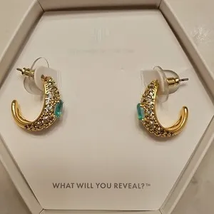 Authentic Bomb Party ER30817 Gold Plated Huggie Hoop Earrings Lab-Created Aqua Oval