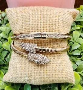 Authentic Bomb Party Gold Plated Snake Cuff Bracelet W/diamond CZ/Stretch Bar